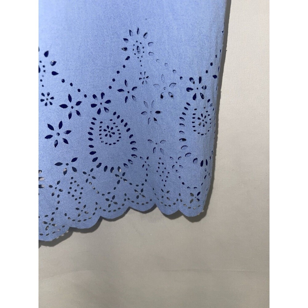 Floral & Ivy Shirt Flitter Sleeve Rouched Eyelet Tie Neck Blue Women’s Size L - Picture 5 of 11
